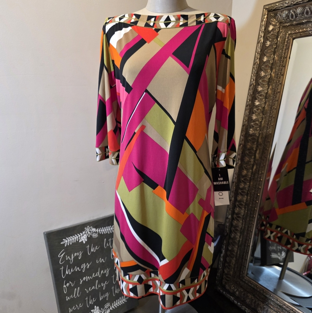 Studio I Multicolor 3/4 Sleeve Mini Sheath Dress. 10P. NWT.